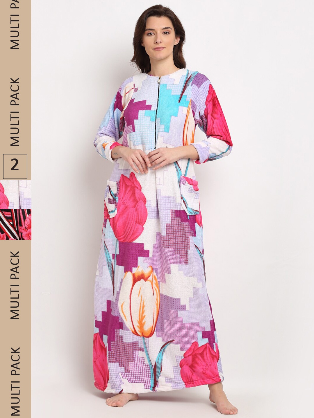 

GRACIT Pack of 2 Printed Maxi Nightdress, Purple