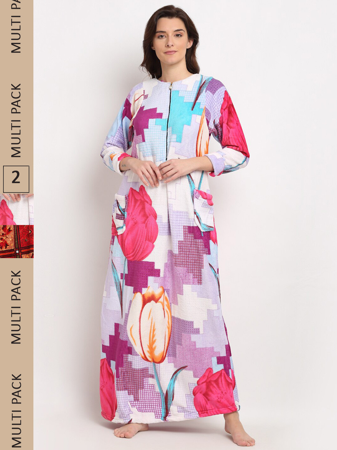 

GRACIT Pack of 2 Printed Fleece Maxi Nightdress NSW13 NSW17-L, White