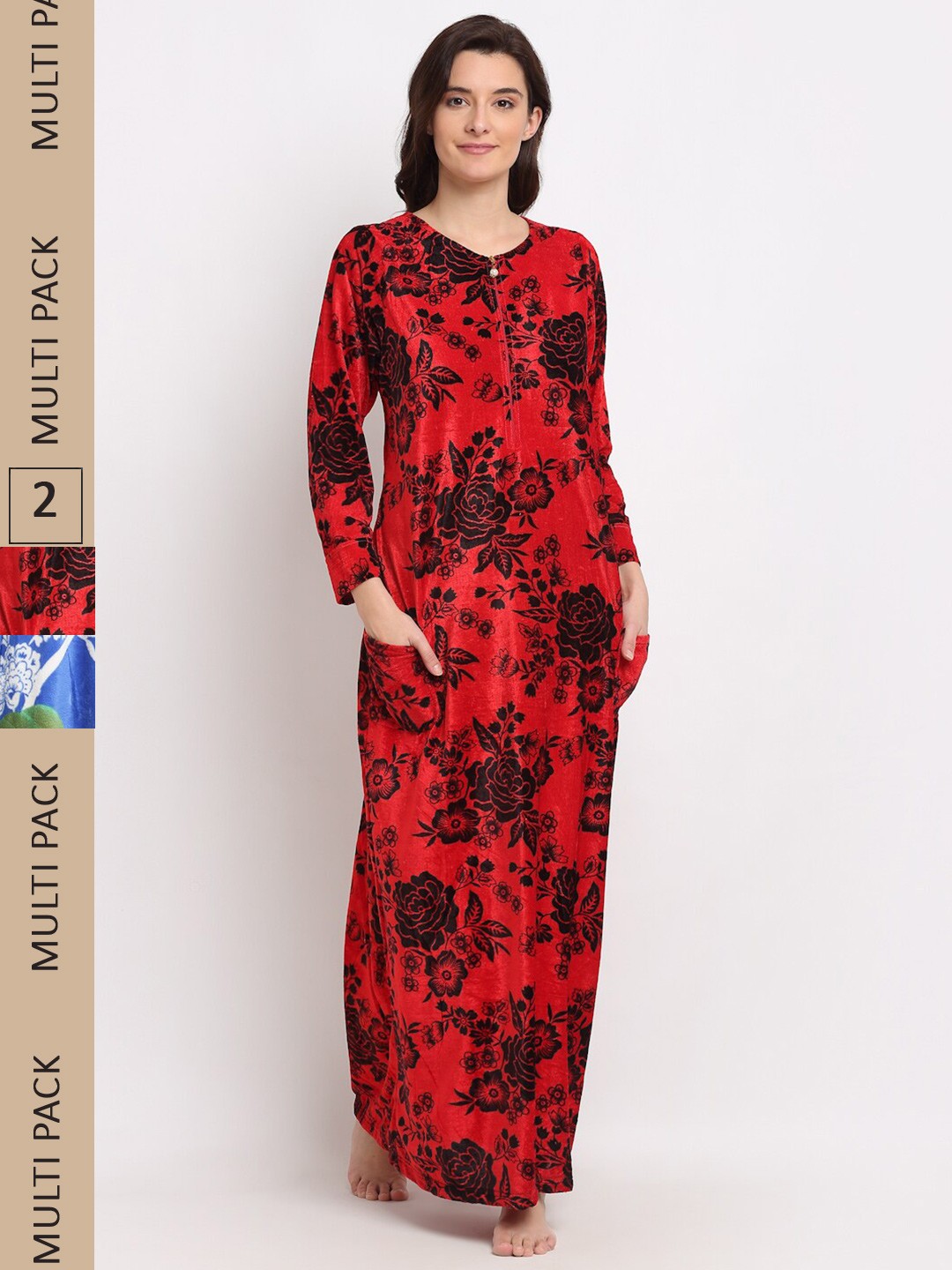 

GRACIT Pack of 2 Printed Maxi Nightdress NSW11 NSW24-S, Red