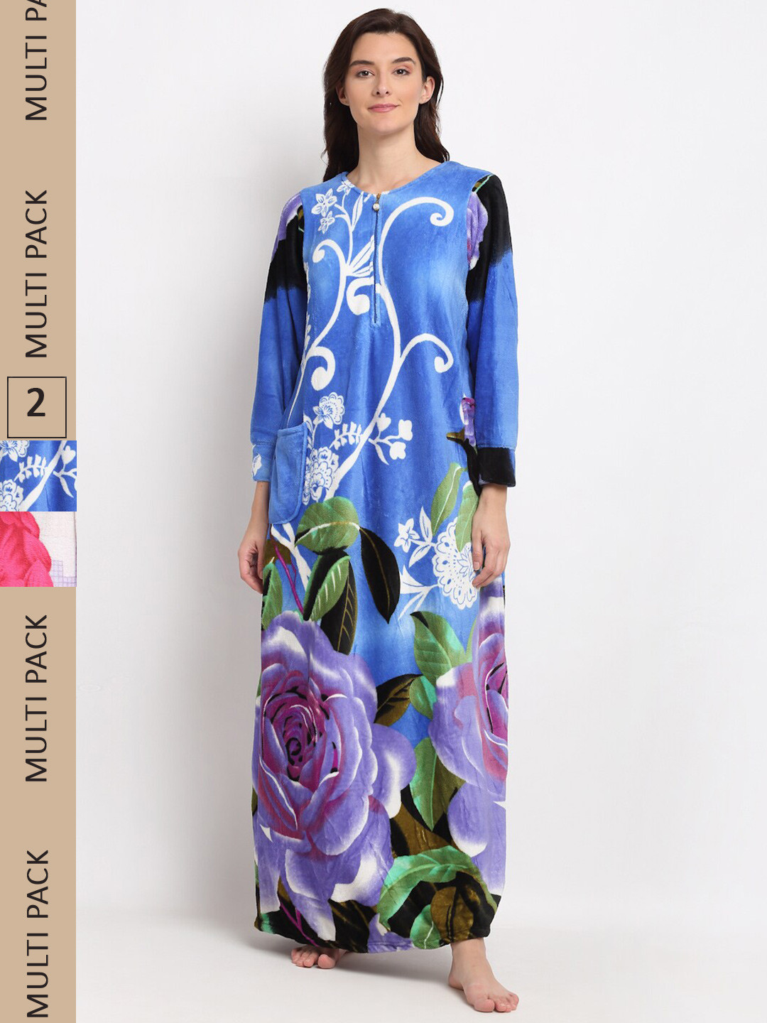 

GRACIT Pack of 2 Printed Maxi Nightdress NSW11 NSW13-L, Blue