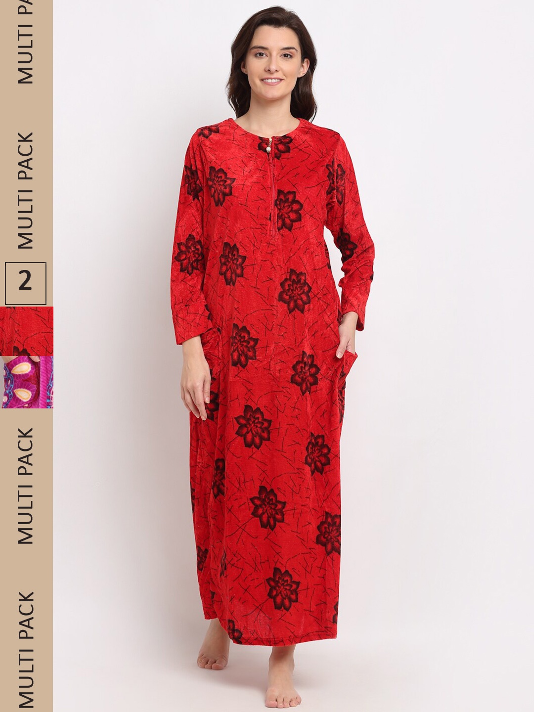 

GRACIT Pack of 2 Printed Maxi Nightdress NSW22 NSW25-L, Red