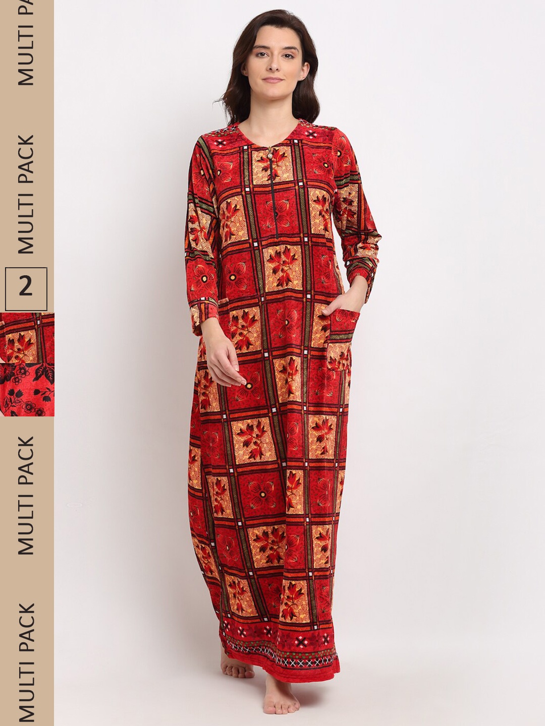 

GRACIT Pack of 2 Printed Maxi Nightdress NSW17 NSW24-M, Red