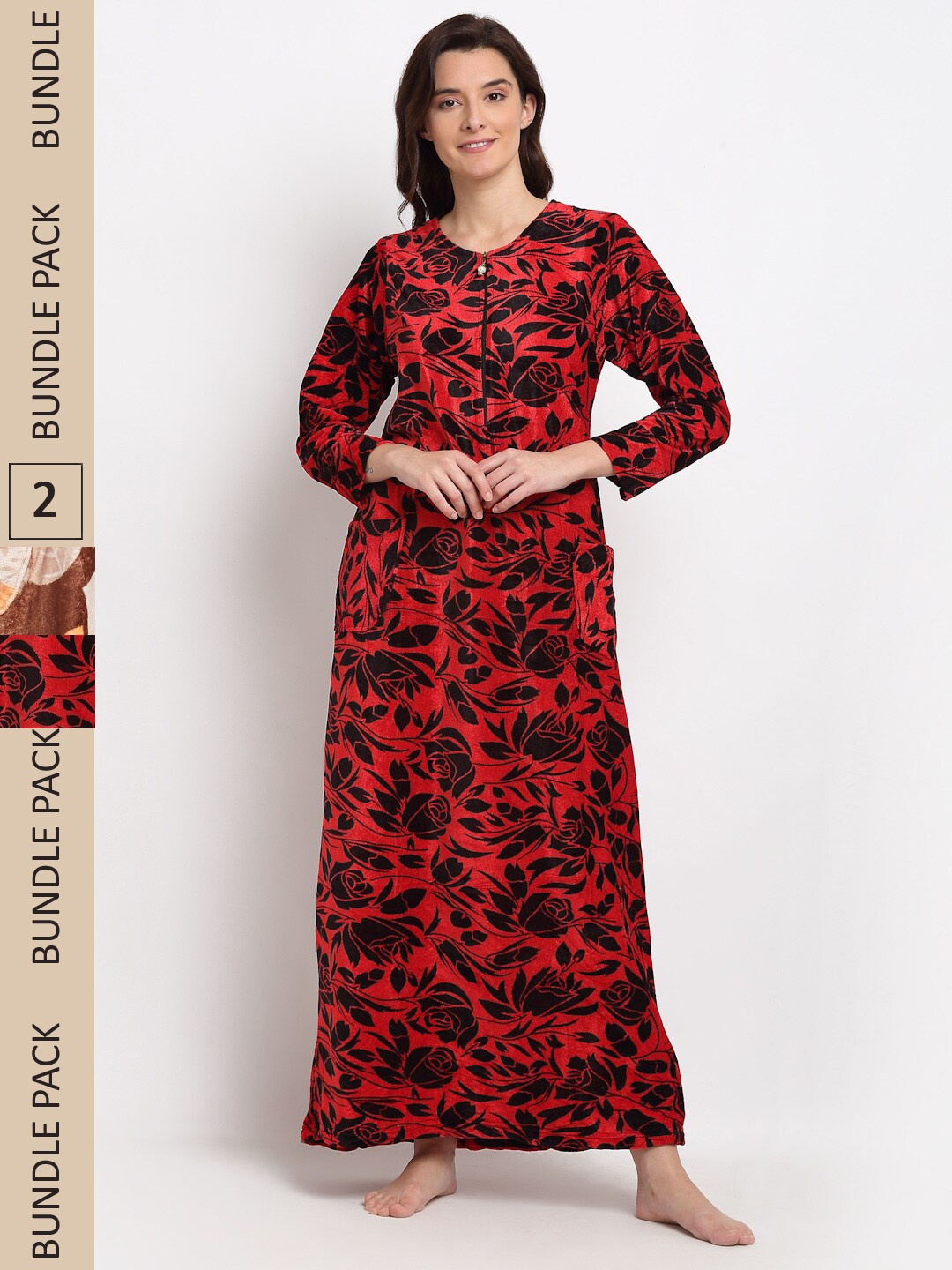 

GRACIT Pack of 2 Printed Maxi Nightdress NSW18 NSW21-M, Red