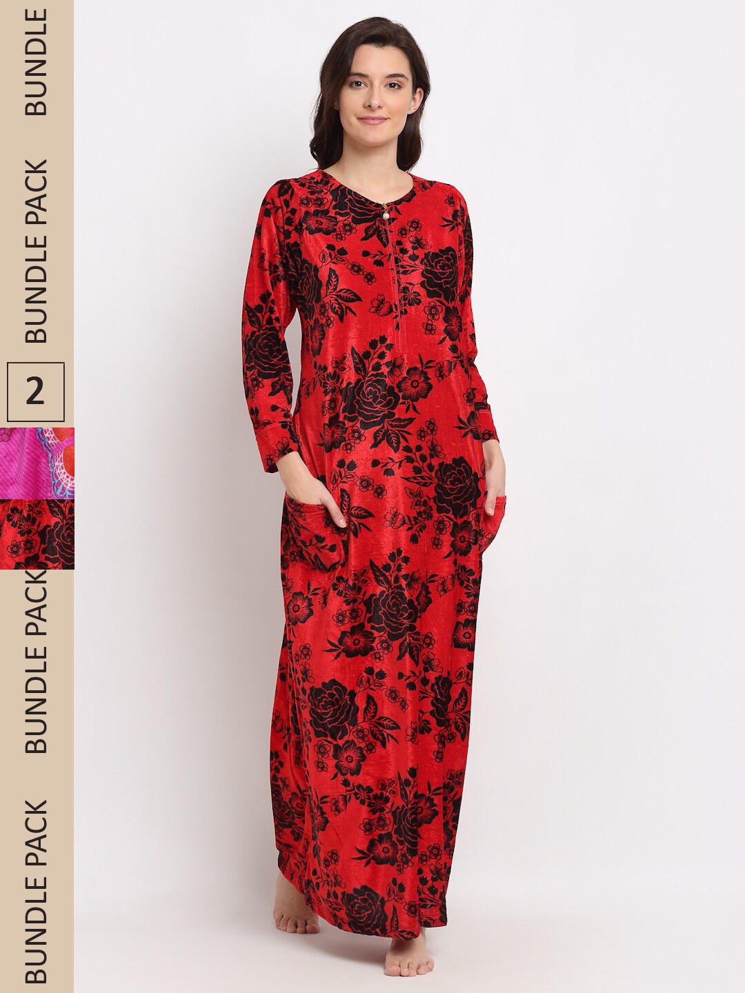 

GRACIT Pack of 2 Printed Maxi Nightdress NSW24 NSW25-M, Red