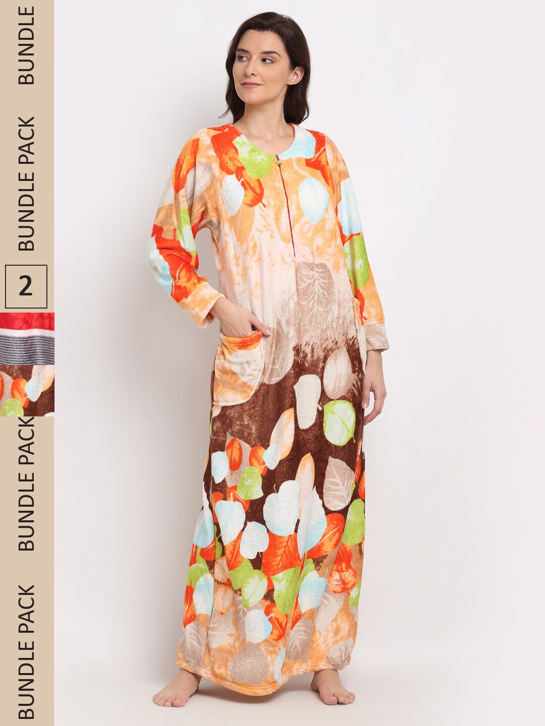 

GRACIT Women Pack Of 2 Floral Printed Maxi Nightdress, Orange