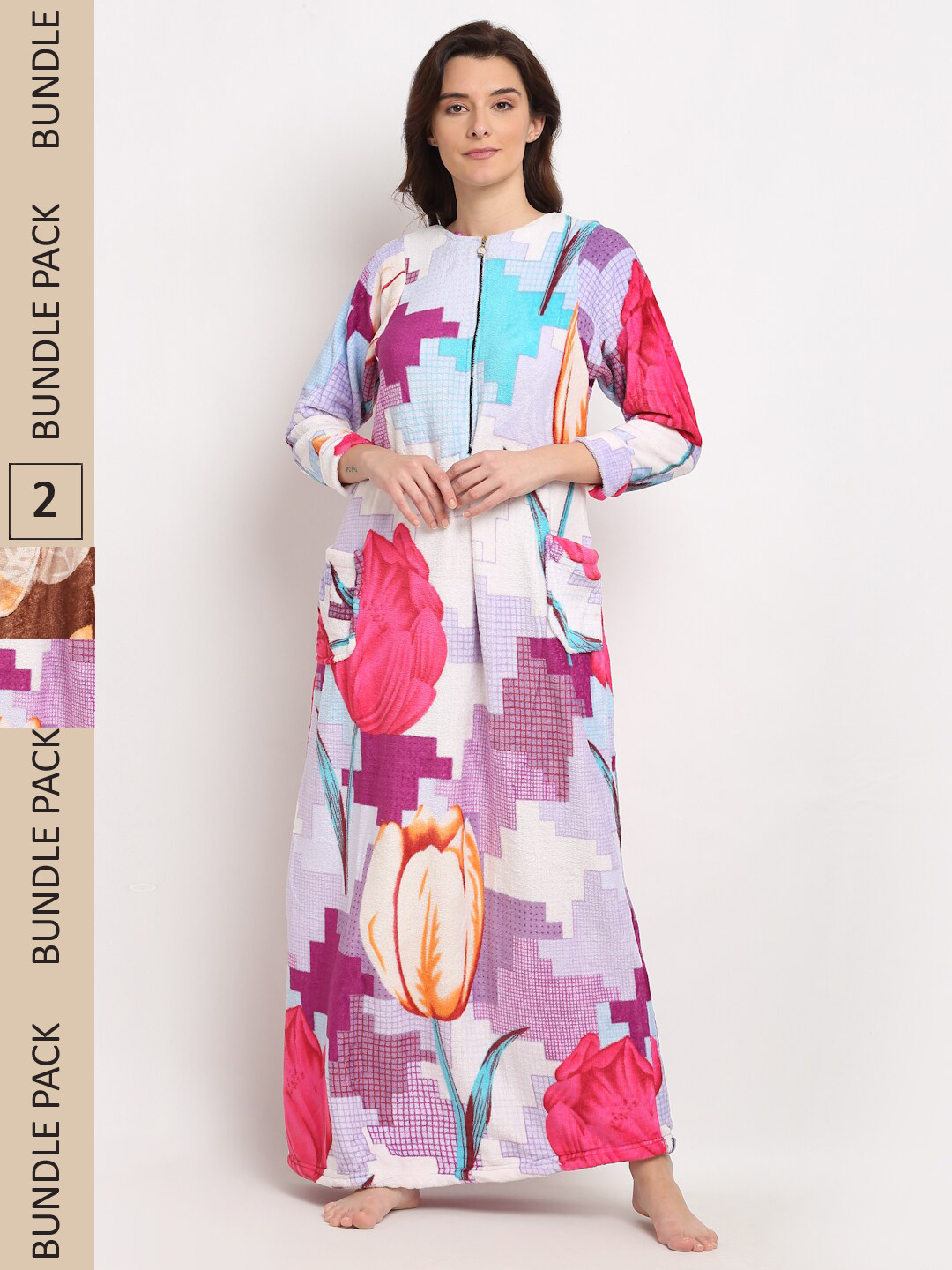 

GRACIT Women Pack Of 2 Floral Printed Maxi Nightdress, White