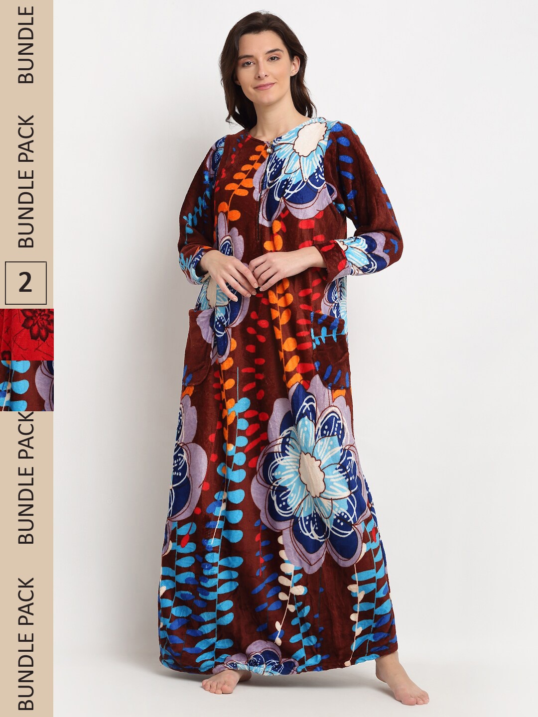 

GRACIT Women Pack Of 2 Floral Printed Maxi Nightdress, Blue