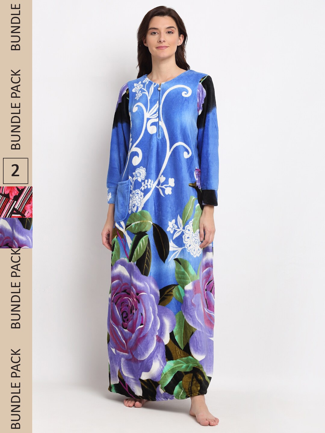 

GRACIT Women Pack Of 2 Floral Printed Maxi Nightdress, Blue