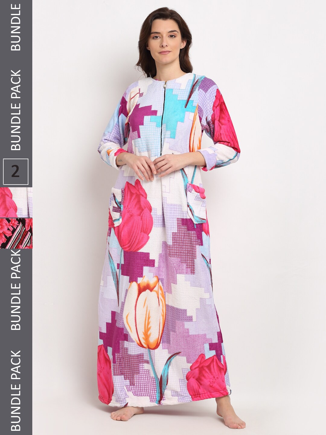 

GRACIT Women Pack Of 2 Floral Printed Maxi Nightdress, Purple