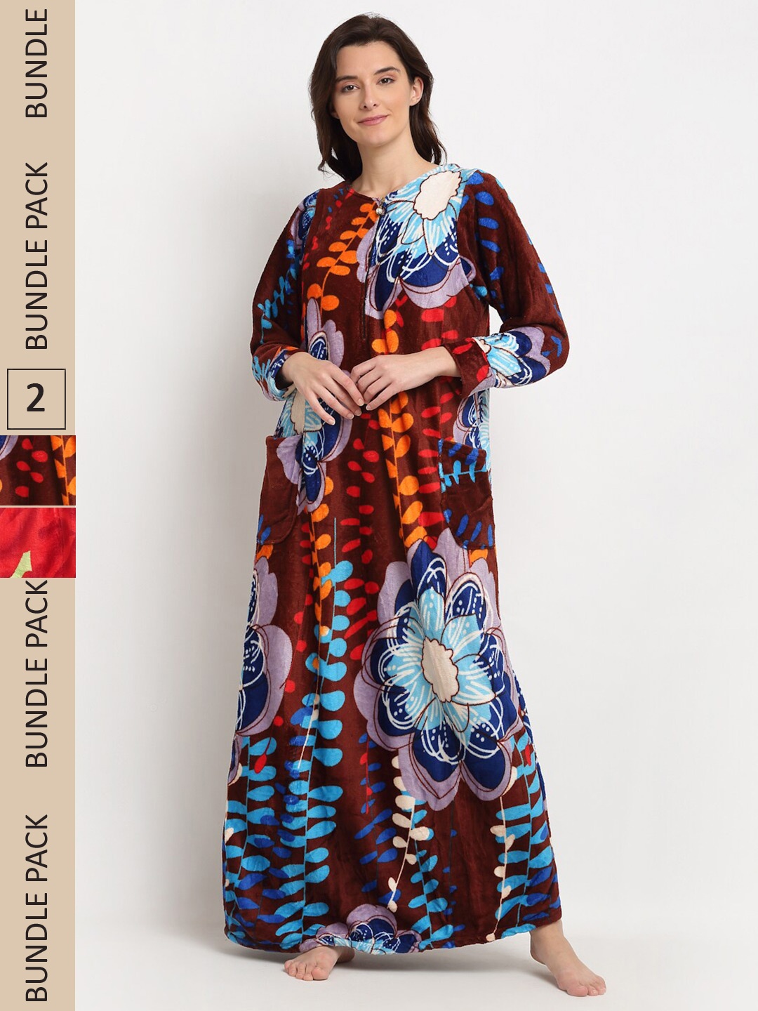 

GRACIT Women Pack Of 2 Floral Printed Maxi Nightdress, Blue