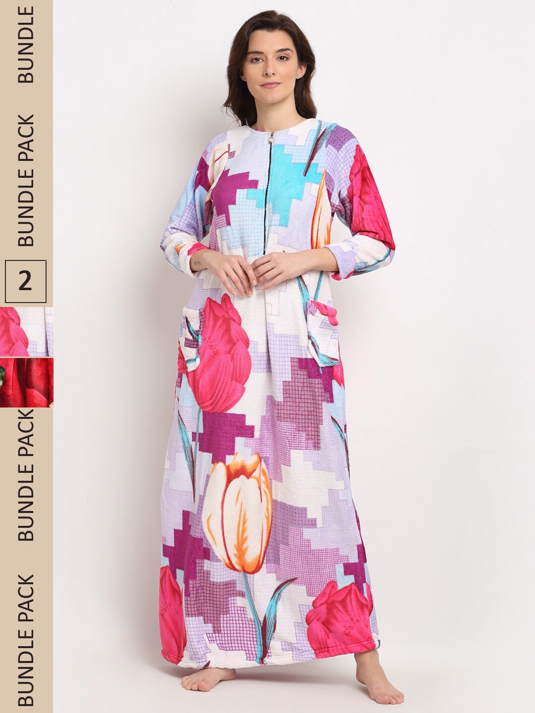 

GRACIT Women Pack Of 2 Floral Printed Maxi Nightdress, White