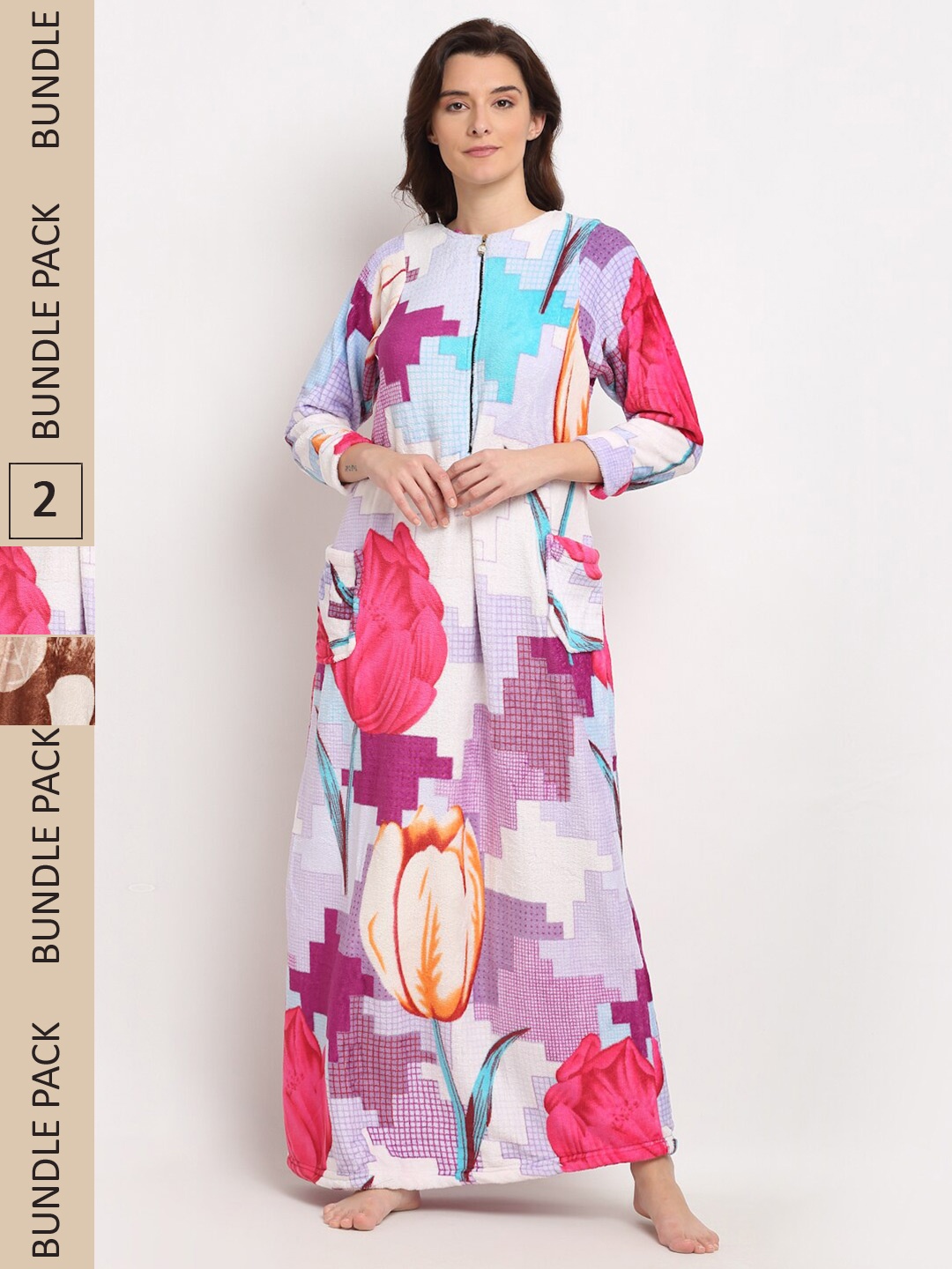 

GRACIT Women Pack Of 2 Floral Printed Maxi Nightdress, White