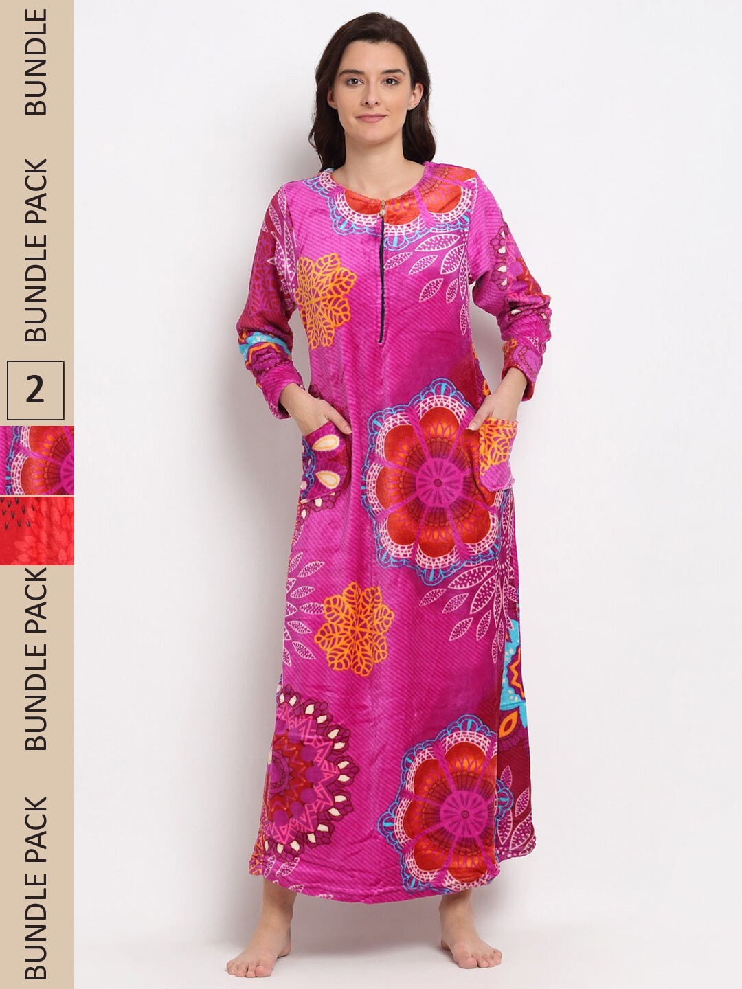 

GRACIT Women Pack Of 2 Printed Maxi Nightdress, Purple