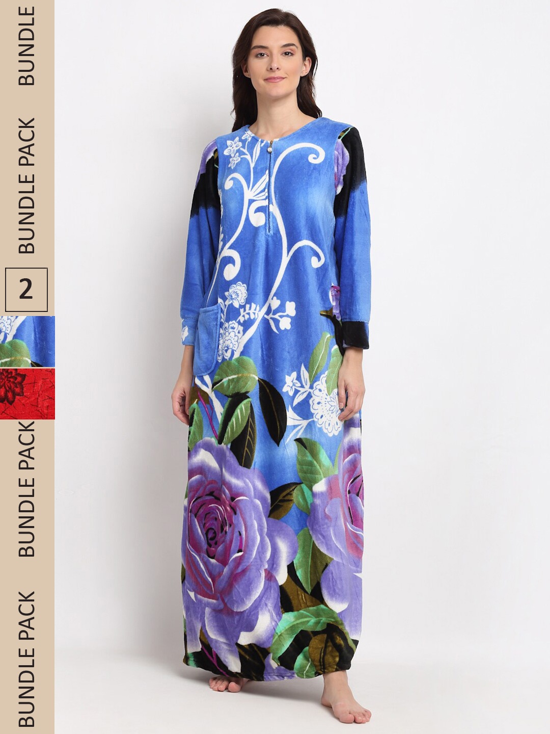 

GRACIT Women Pack Of 2 Printed Maxi Nightdress, Blue