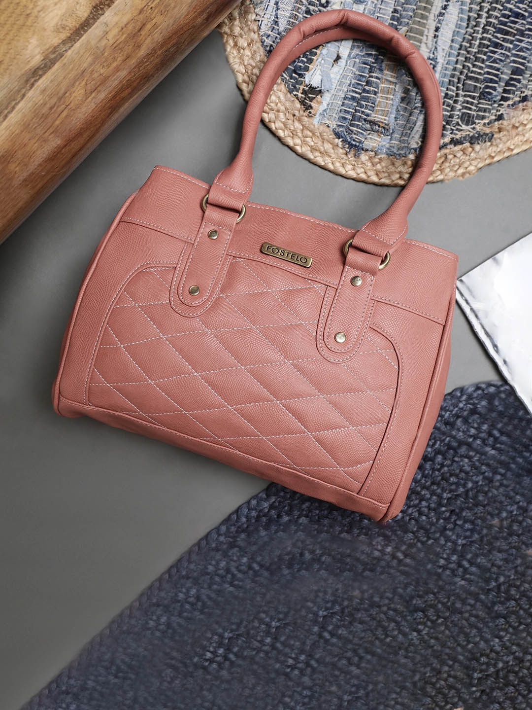 

Fostelo Textured Handheld Bag Handbags, Pink