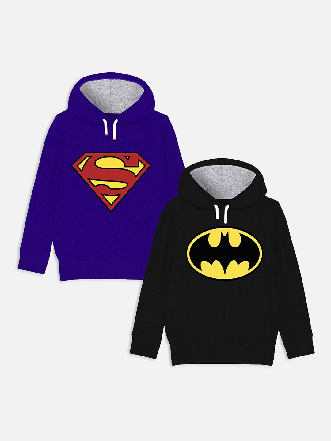 

YK Justice League Boys Superman & Batman Cotton Printed Hooded Sweatshirt, Blue