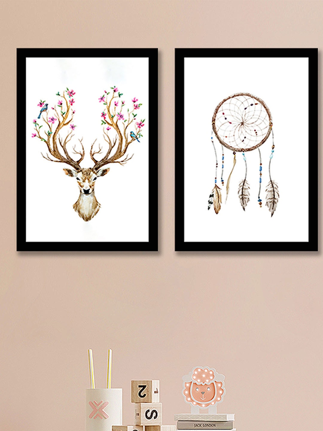 

Art Street White & Beige Set of 2 Deer Feather Framed Art