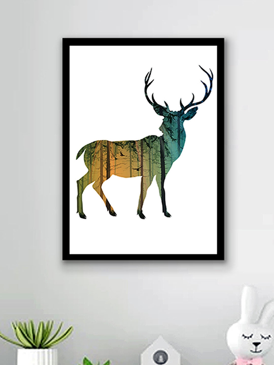 

Art Street Green & Yellow Colorful Sika Deer Painted Framed Wall Art