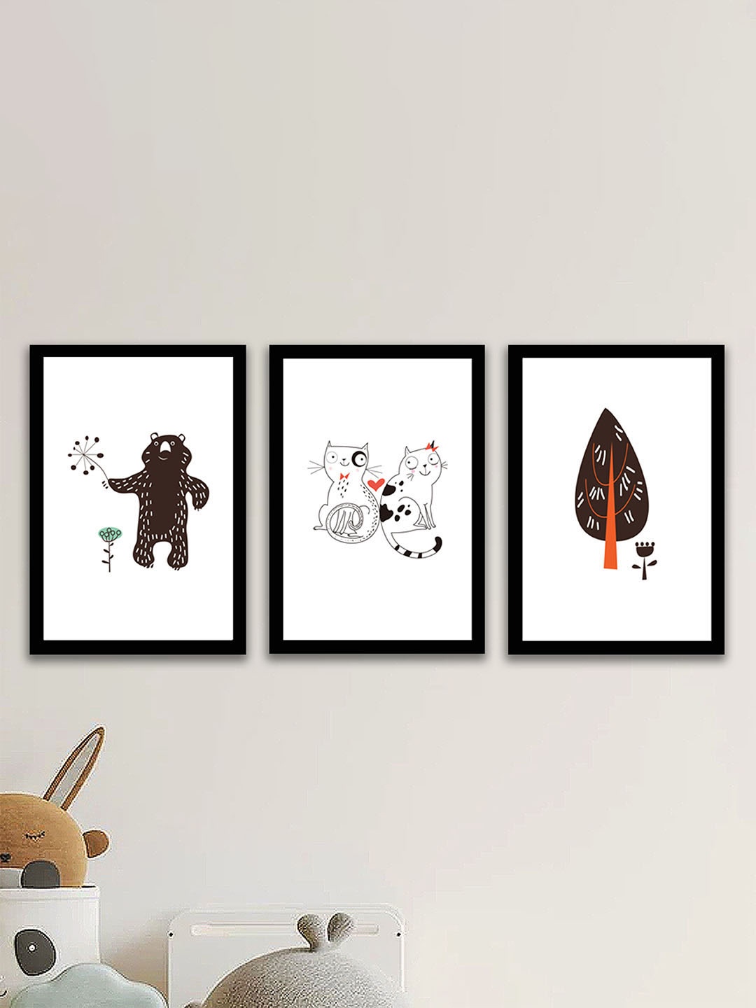 

Art Street White & Brown Set Of 3 Cat Love with Heart Painted Framed Wall Art
