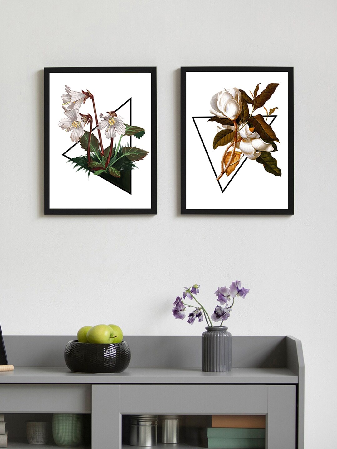 

Art Street White & Green Set Of 2 Floral Painting Framed Wall Art