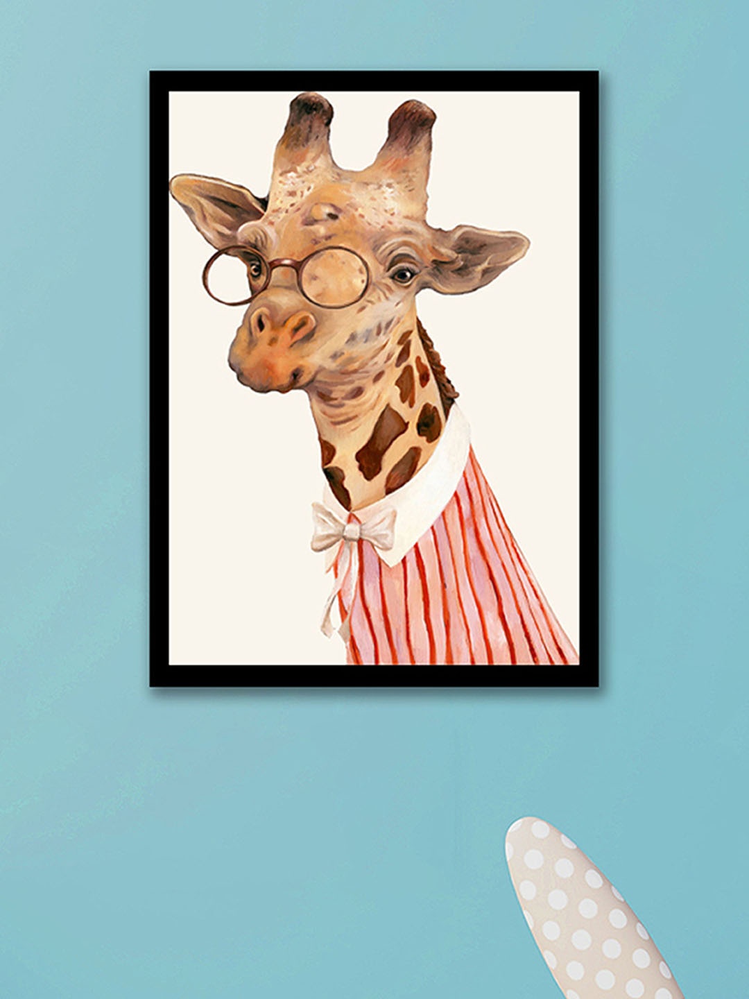 

Art Street Brown and Red Cute Giraffe Painted Framed Wall Art, White