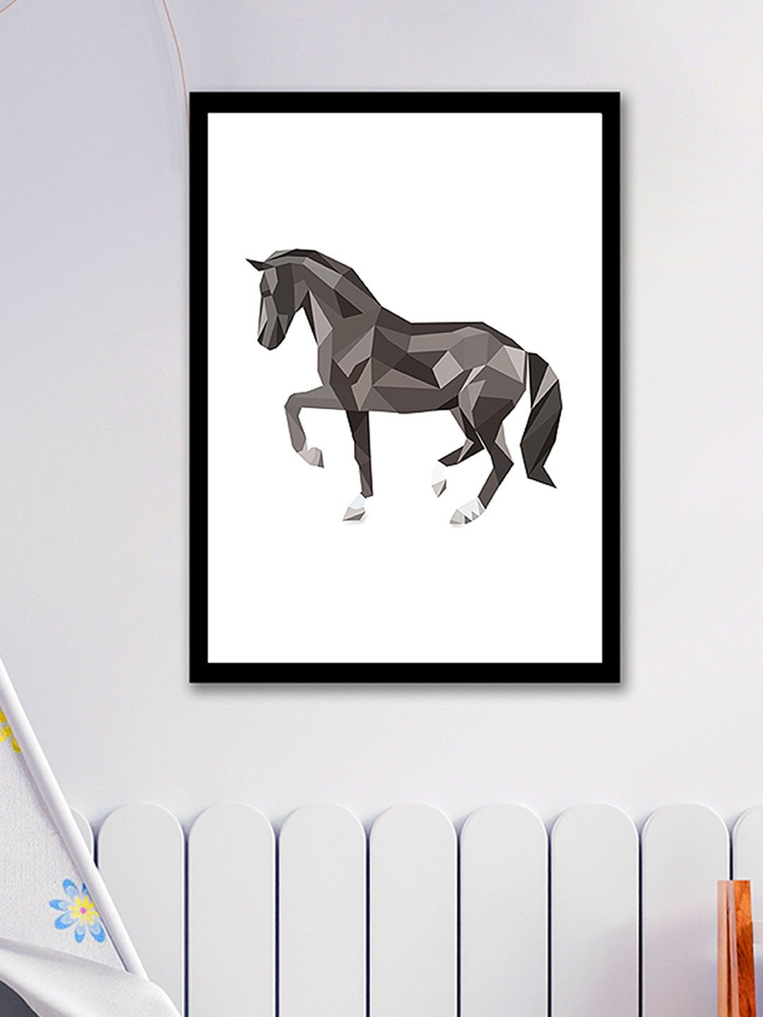 

Art Street White & Black Geometric Horse Painted Framed Wall Art