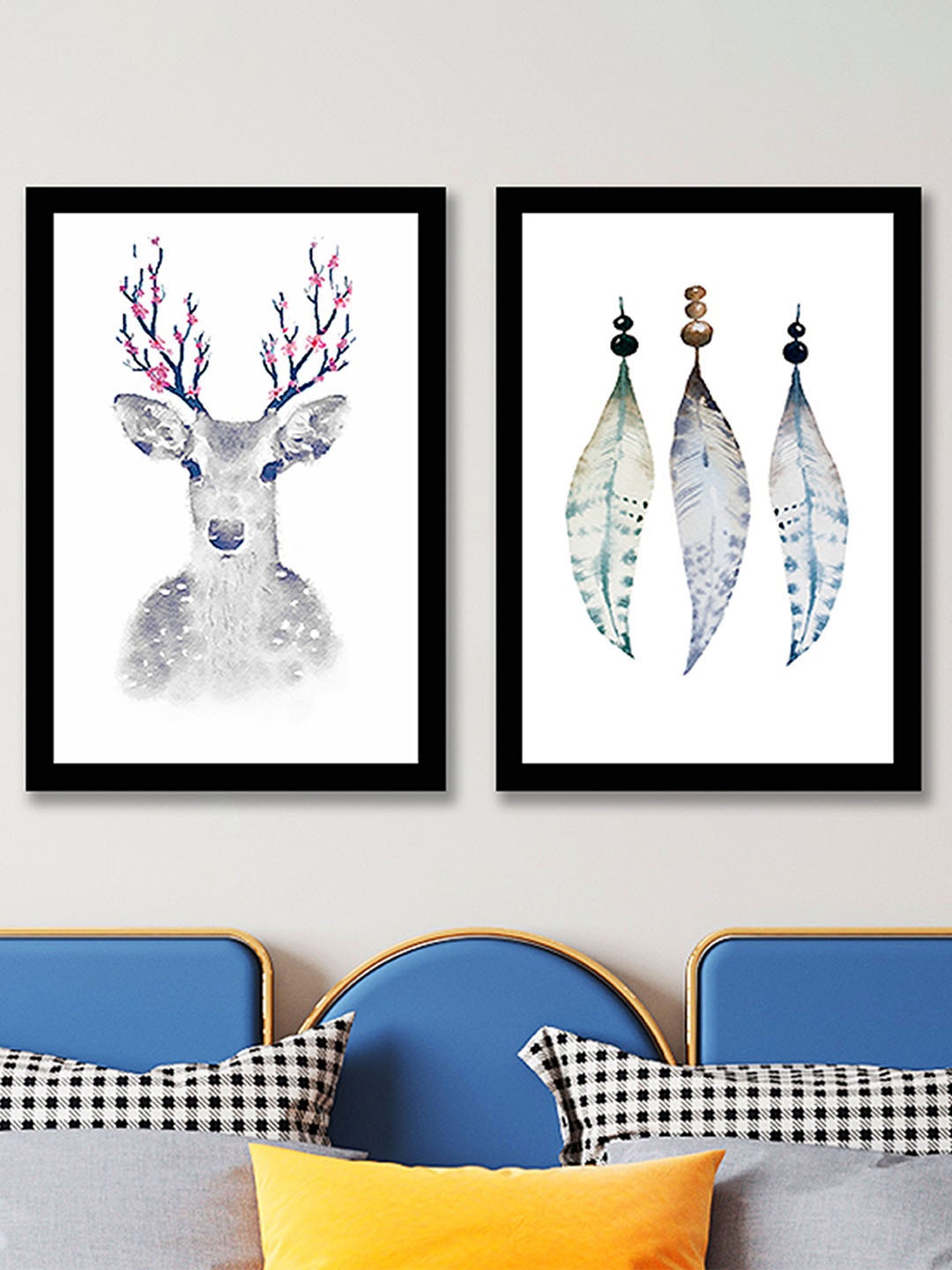 

Art Street White and Grey Set Of 2 Nordic Modern Deer Feathers Wall Art