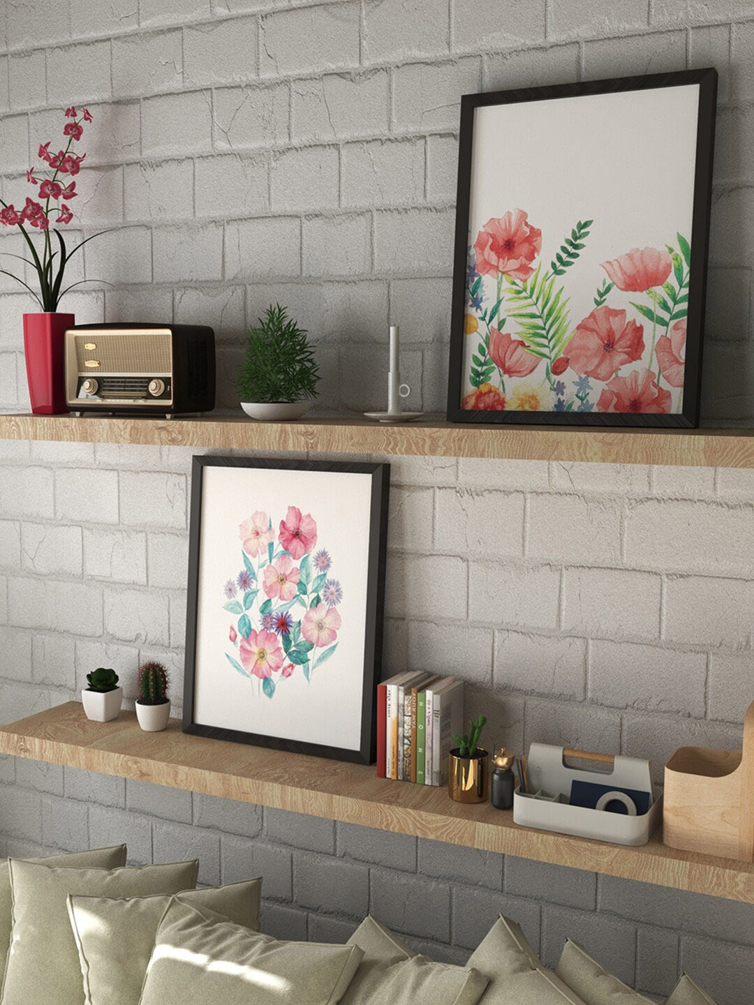 

Art Street White and Red Set Of 2 Floral Paintings Wall Art