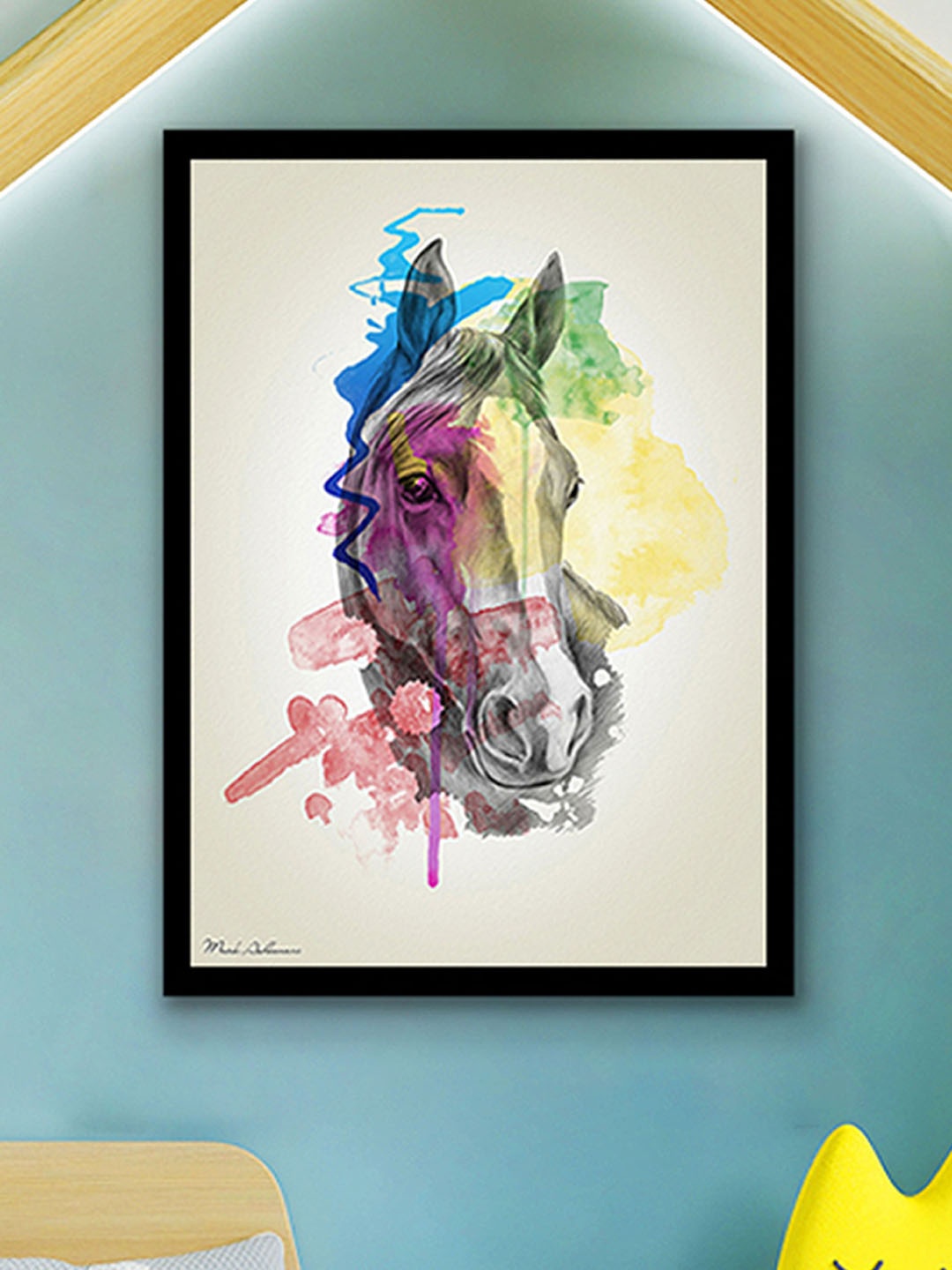 

Art Street Grey & Yellow Horse Face Abstract Framed Wall Art