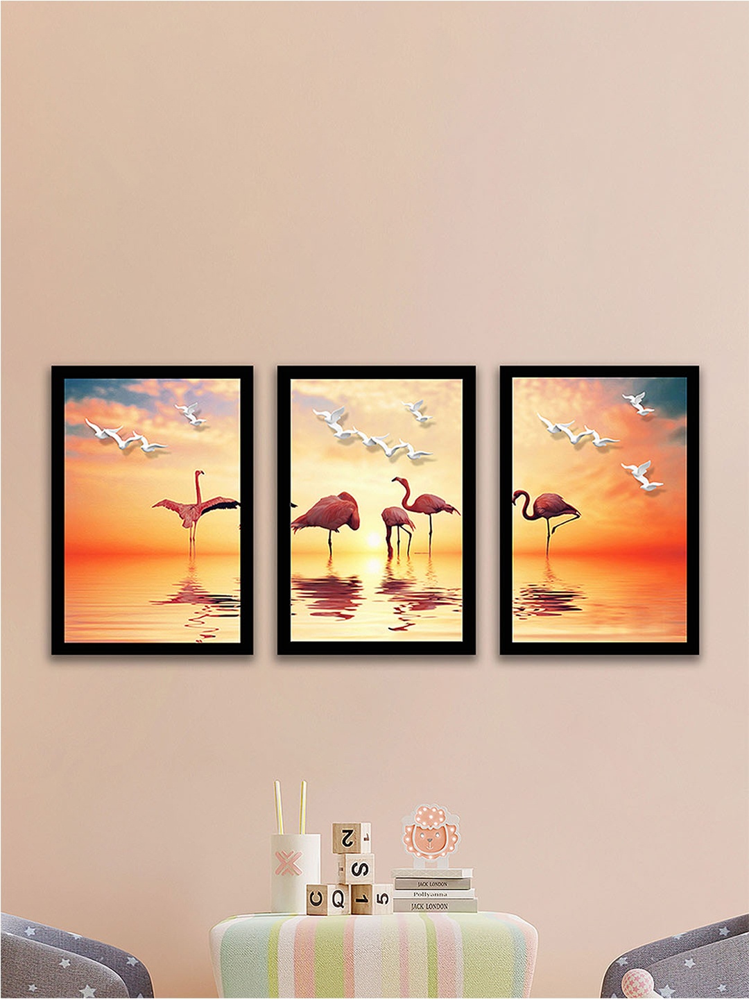 

Art Street Orange & Yellow Set of 3 Flamingo Framed Wall Art