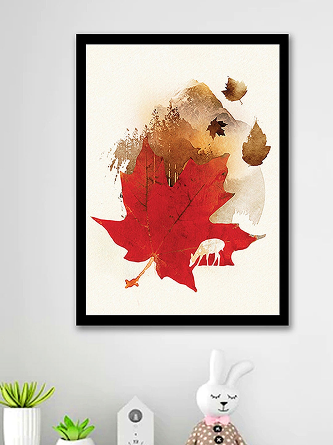 

Art Street Red & Beige Leaf Painted Wall Art