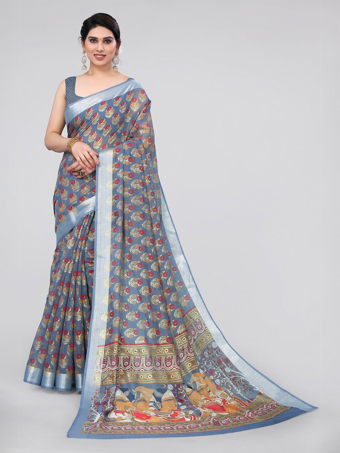 

MIRCHI FASHION Ethnic Motifs Print Zari Saree, Grey