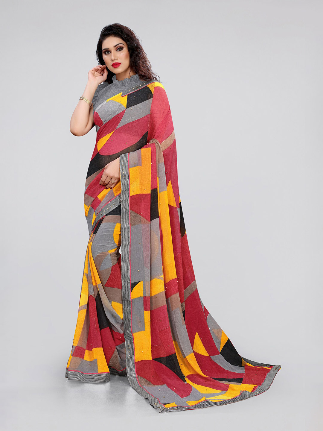 

MIRCHI FASHION Sequinned Saree, Grey