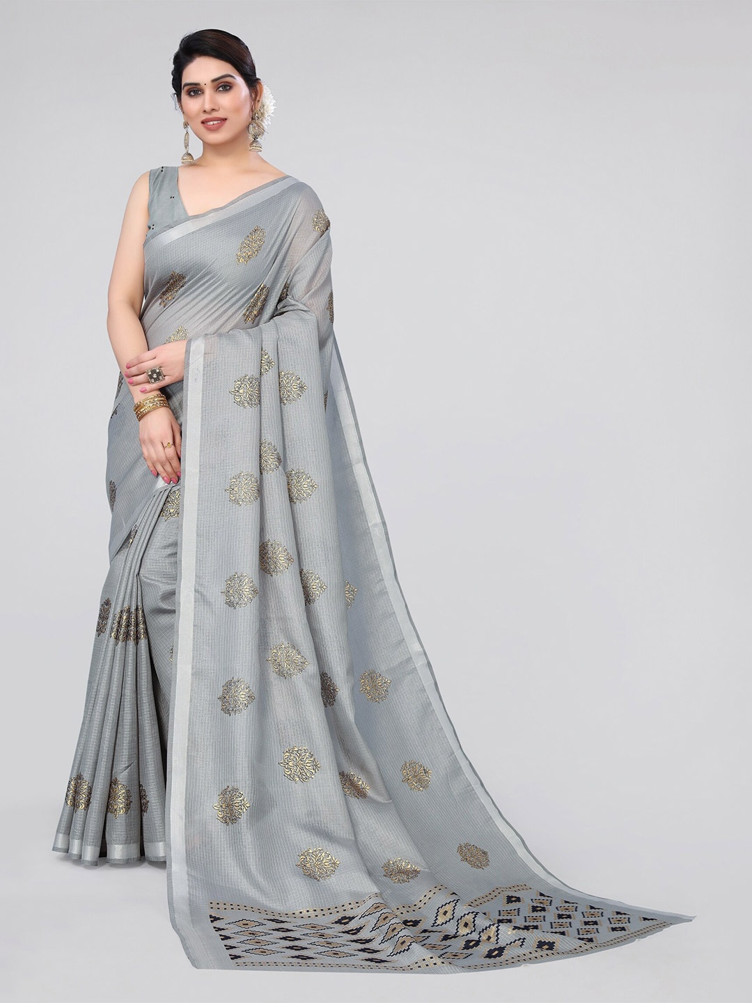 

MIRCHI FASHION Ethnic Motifs Zari Saree, Grey