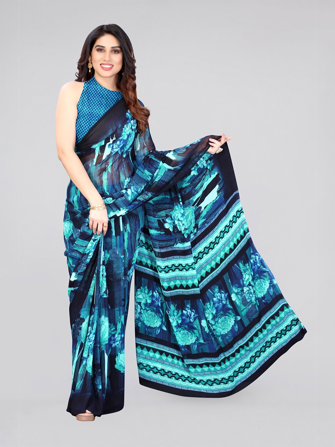 

MIRCHI FASHION Floral Printed Saree, Navy blue