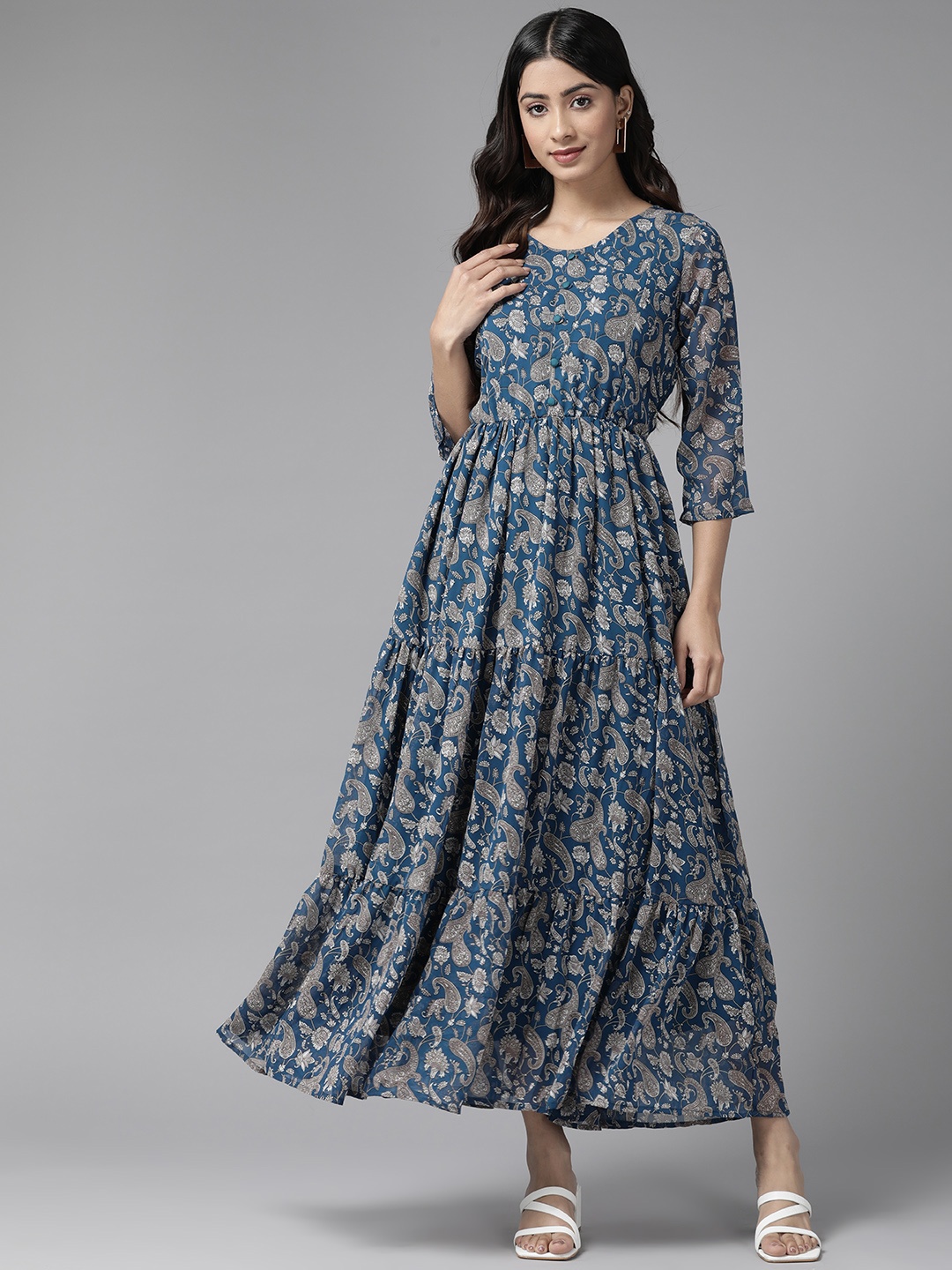 

Aarika Ethnic Motifs Georgette A-Line Maxi Dress, Blue