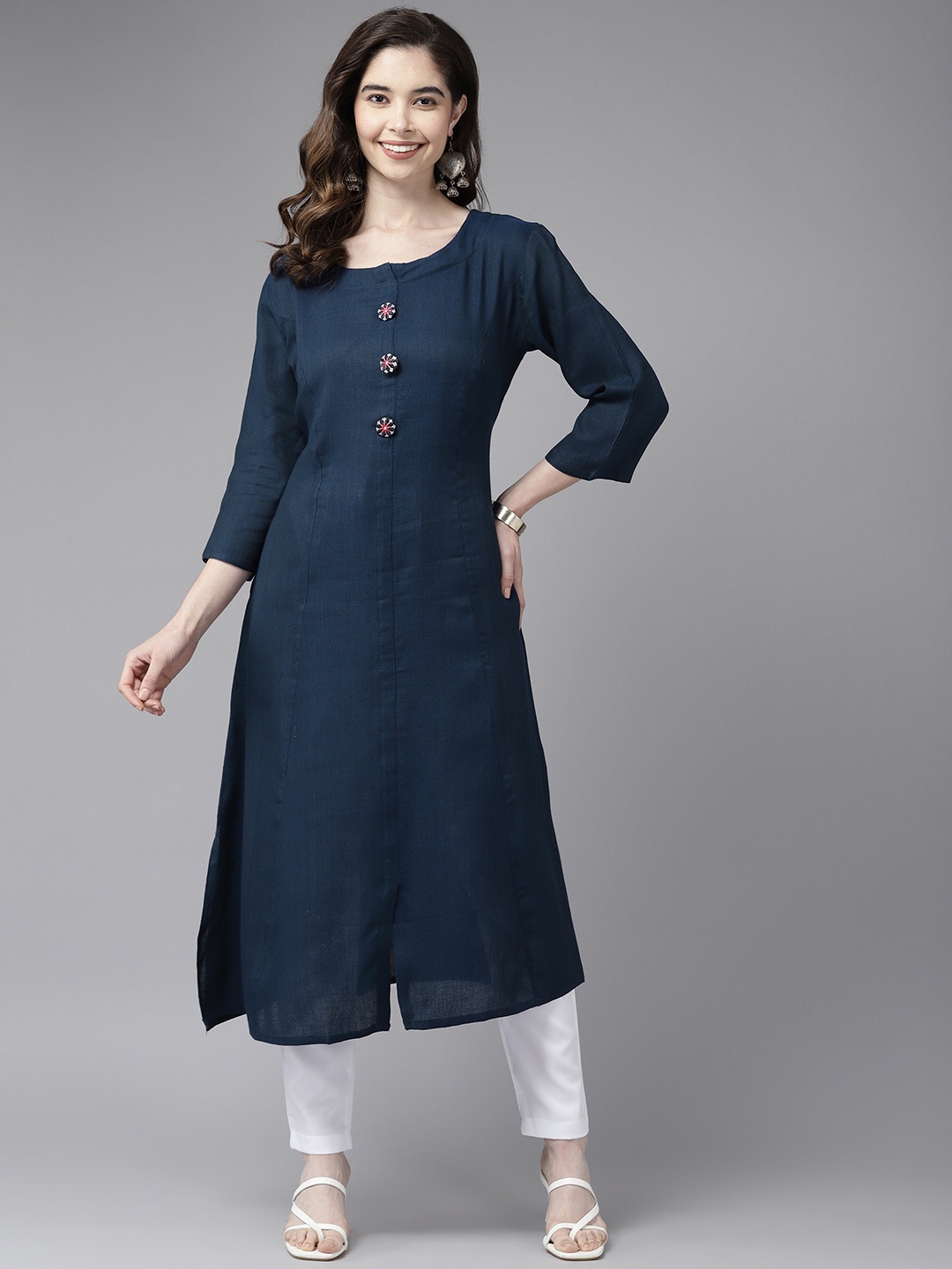 

Aarika Women Solid A-Line Kurta, Navy blue