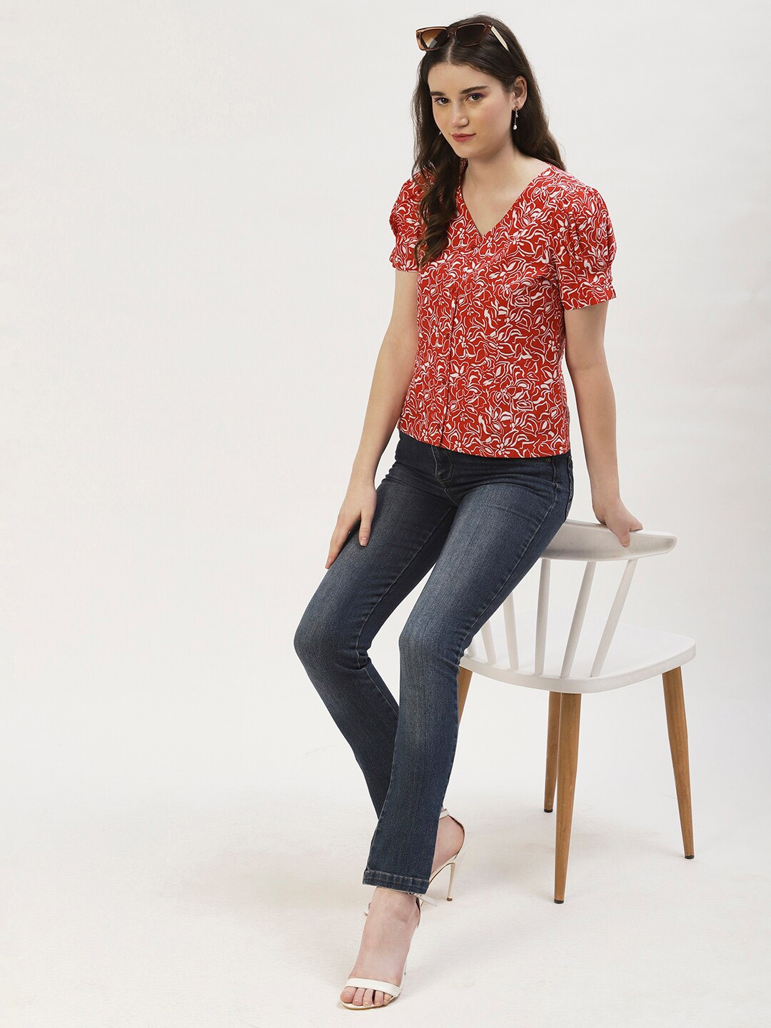 

DressBerry Abstract Print Top, Red