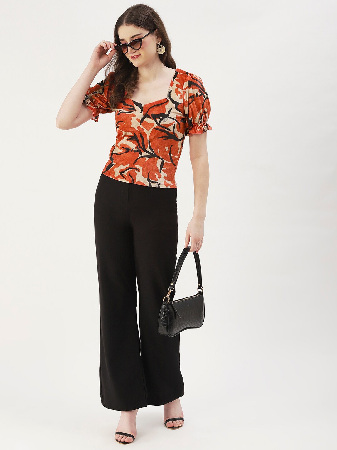 

DressBerry Print Velvet Top, Orange