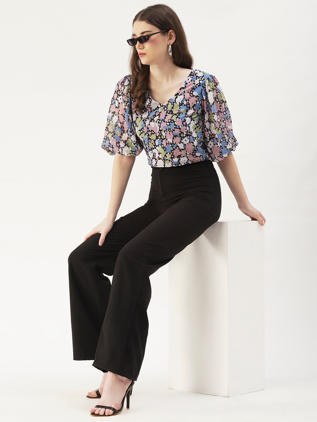 

DressBerry Multicoloured Floral Print Georgette Crop Top, Multi