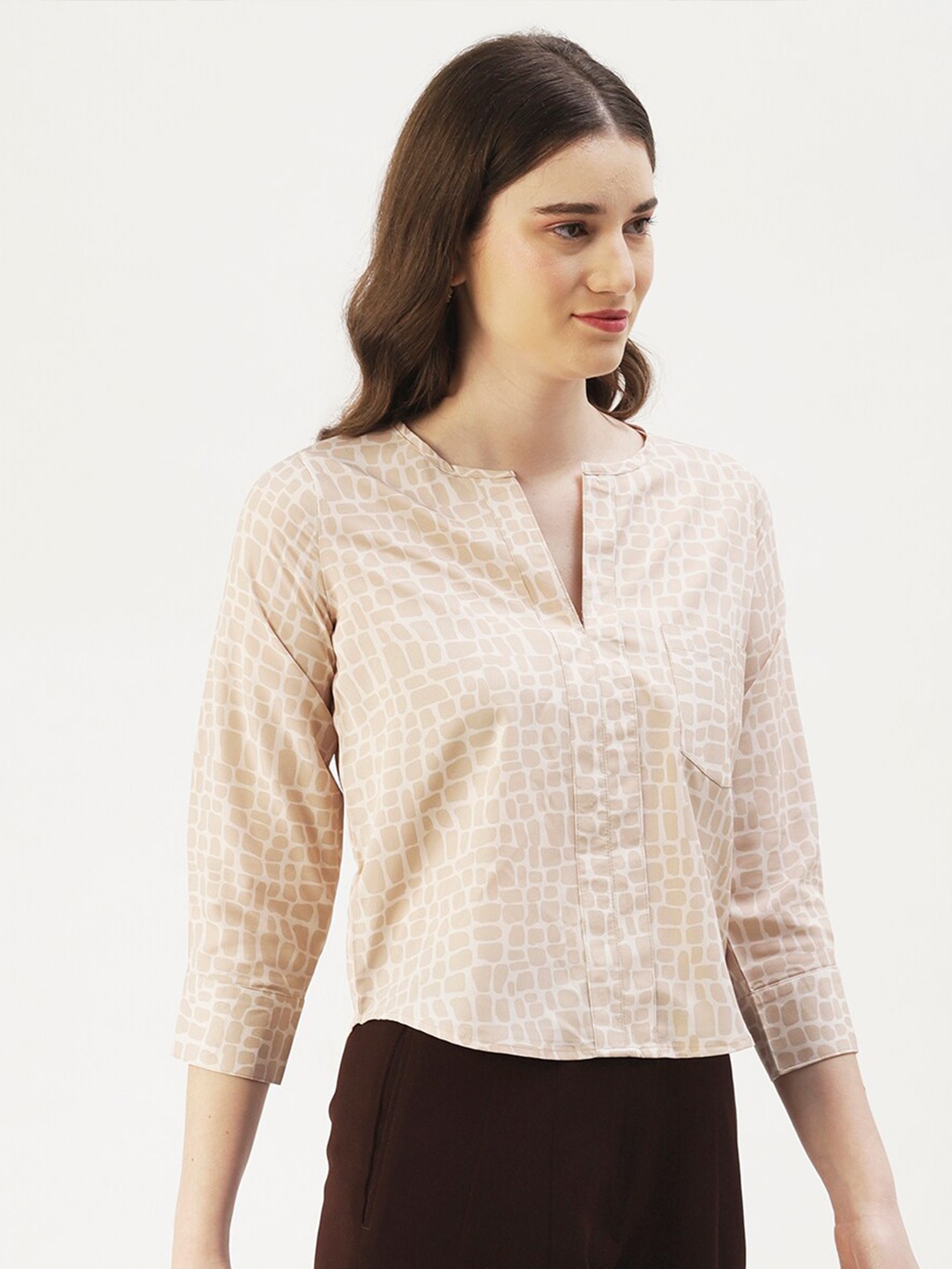 

DressBerry Beige Geometric Print Top
