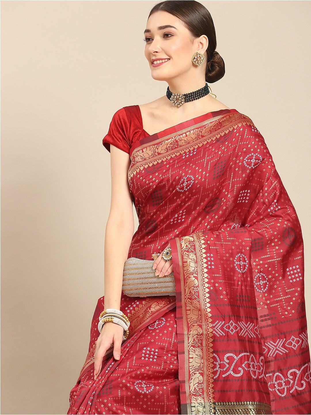 

Mitera Woven Design Zari Kanjeevaram Saree, Red