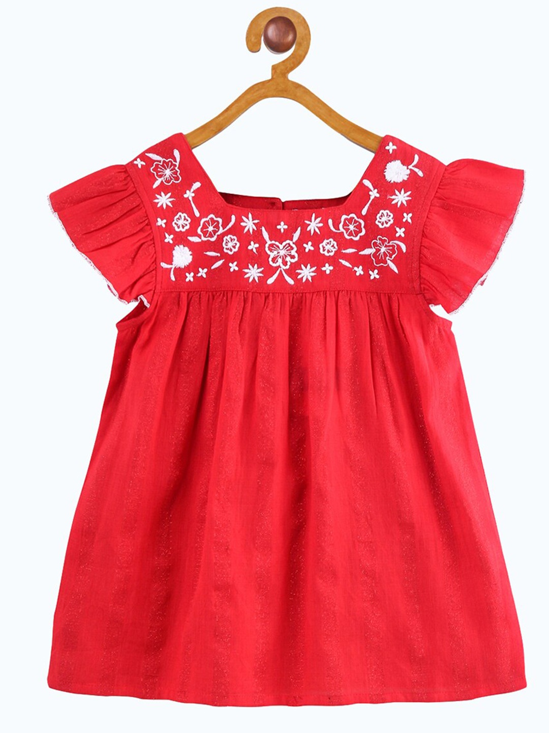 

Miyo Floral Embroidered Square Neck Cap Sleeve Top, Red