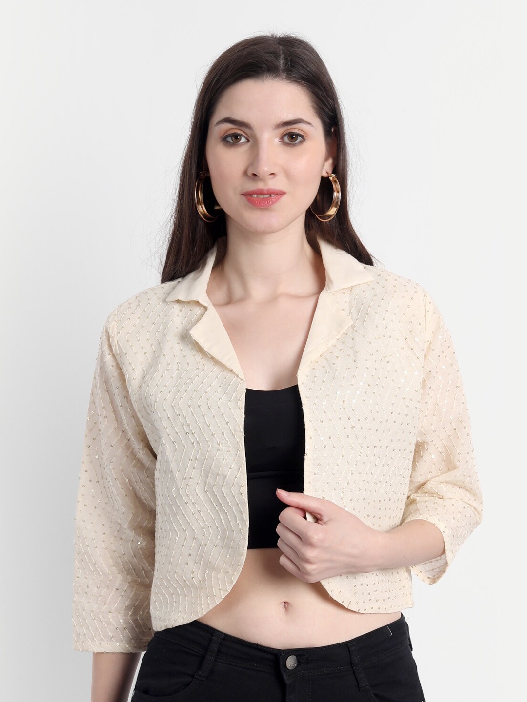 

DEALSEVEN FASHION Embroidered Women Shrug, Beige