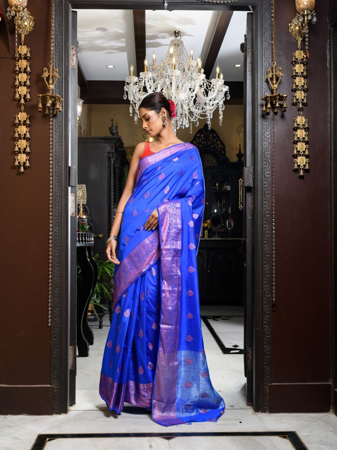 

HERE&NOW Ethnic Motifs Zari Kanjeevaram Saree, Blue