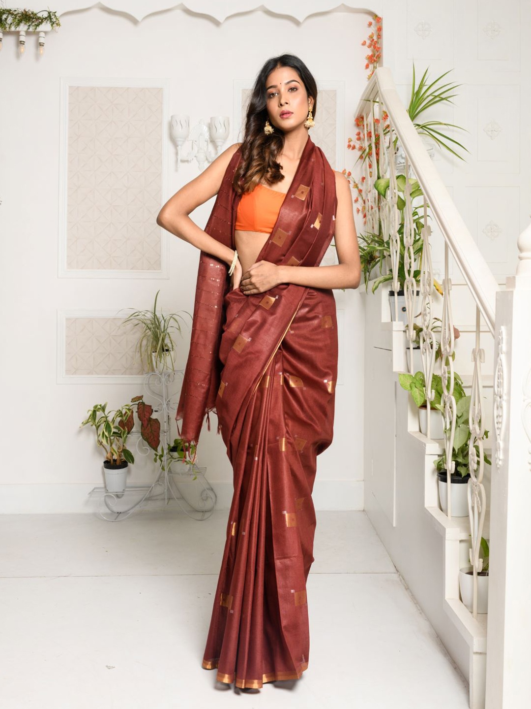 

HERE&NOW Woven Design Zari Saree, Brown