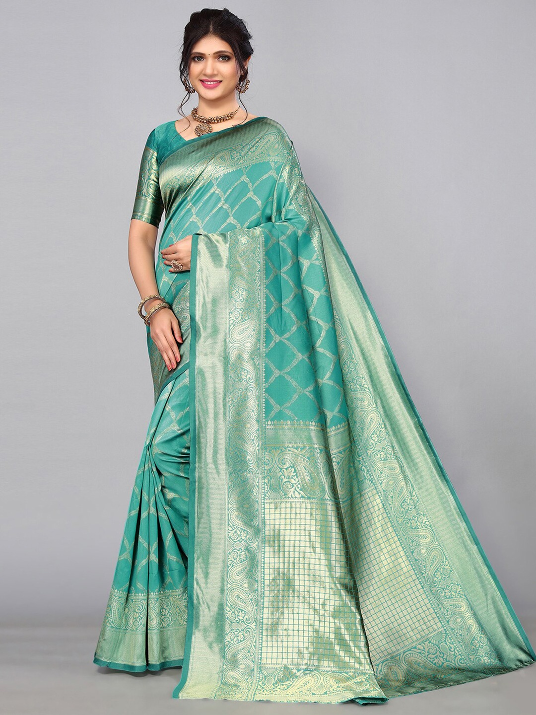 

Mitera Ethnic Motifs Woven Design Zari Saree, Turquoise blue