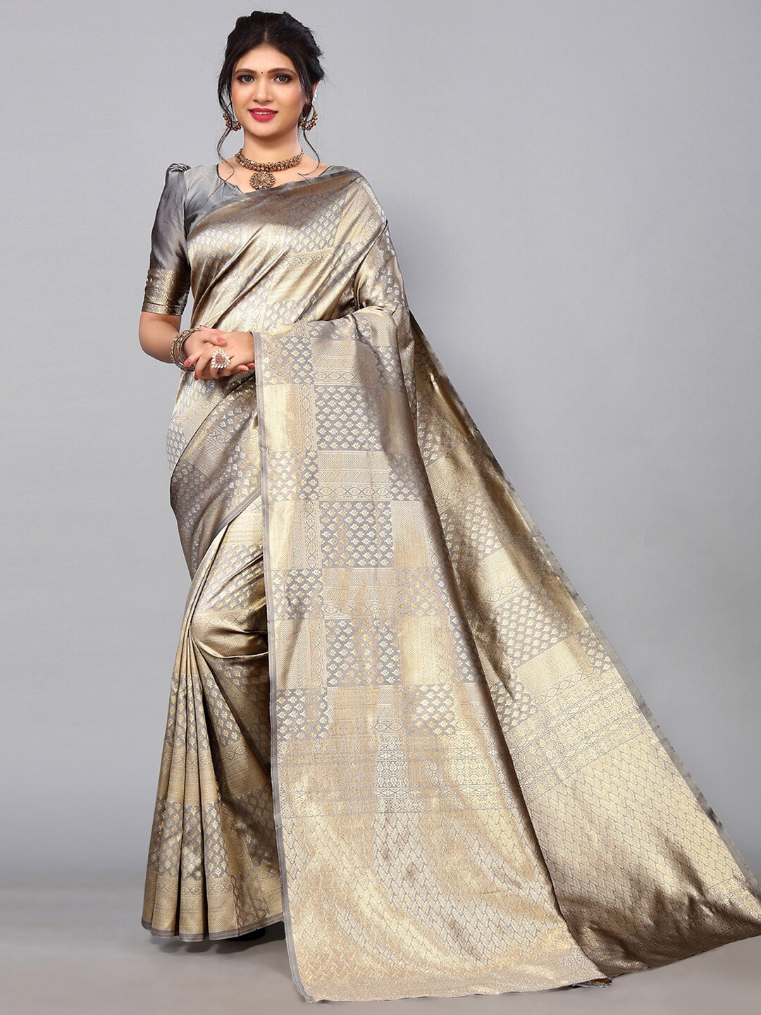 

Mitera Woven Design Zari Saree, Grey