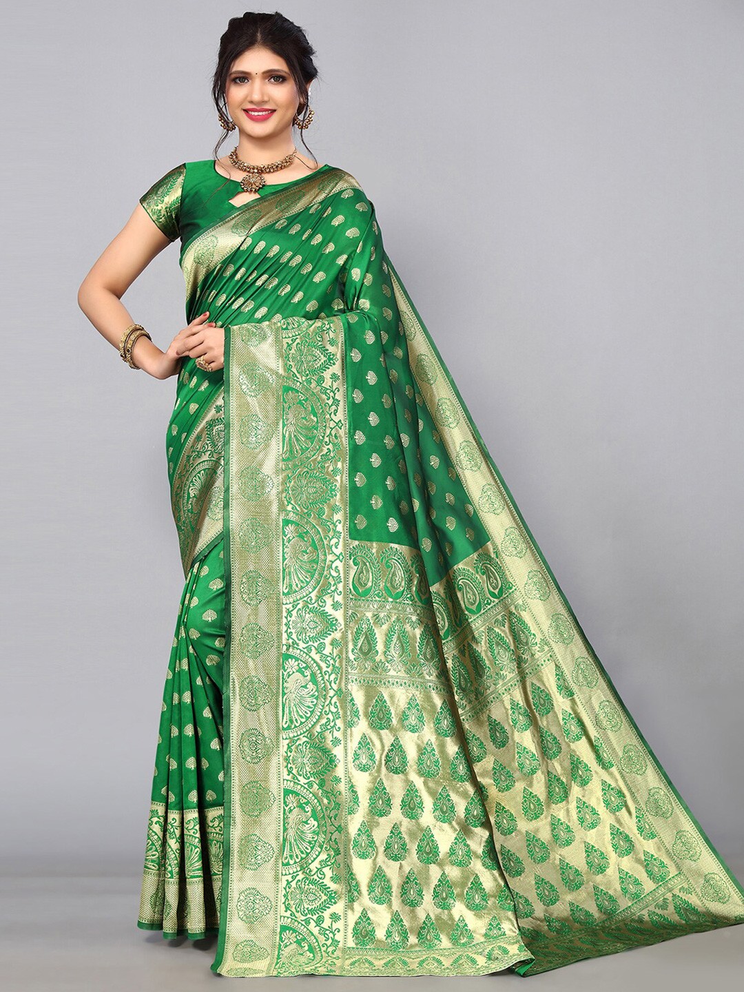 

Mitera Woven Design Zari Banarasi Saree, Green