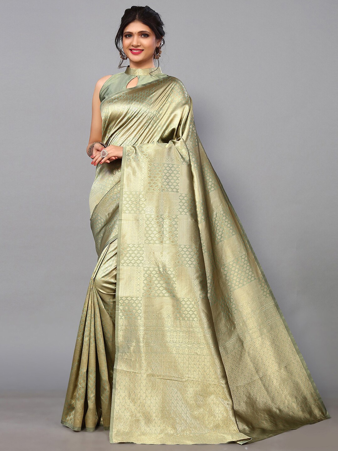 

Mitera Ethnic Motifs Zari Banarasi Saree, Green